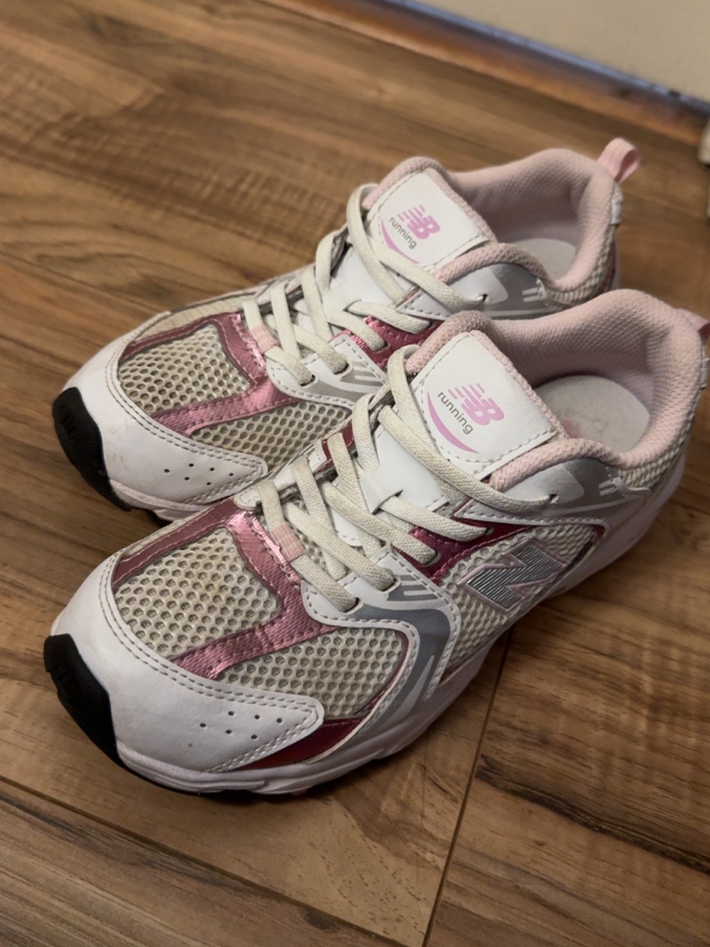 New Balance Kids White and Pink Athletic Sneakers